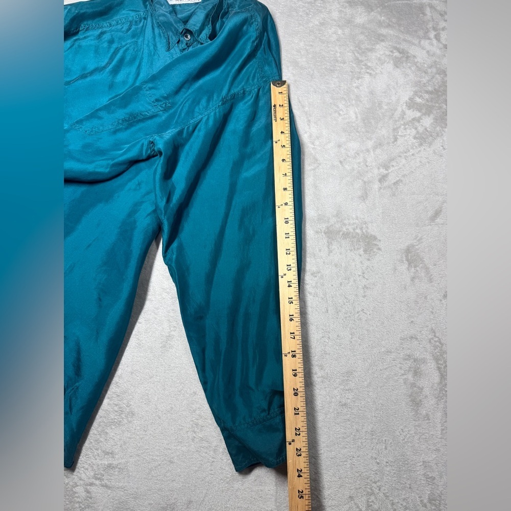 Men’s 100% Silk Nine Twenty East Lightweight Button Front Collared Teal Shirt  L - Picture 11 of 16